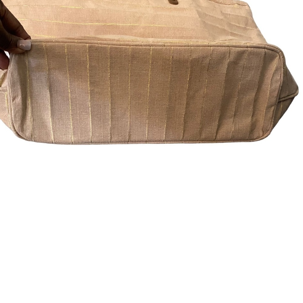 THE ROYAL STANDARD Shimmer Striped Oversized Tote Bag Natural/ Slate Embr w/ [R] - Picture 3 of 5